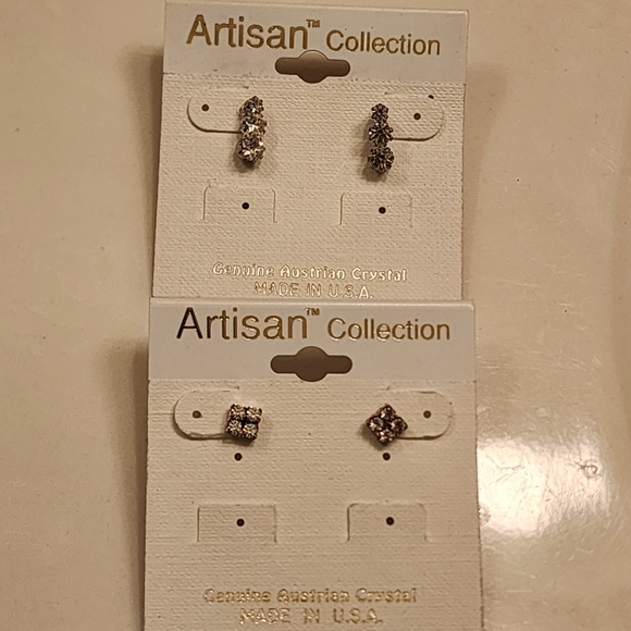 Artisan Collection 2 pair earrings genuine Austrian Crystals silver tone US Made - Picture 1 of 7